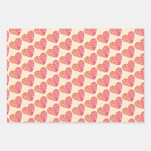 Schattigee Glitter Hearts Roze Blauw Beige Inpakpapier Vel (Voorkant 3)