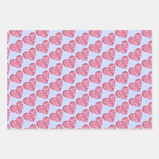 Schattigee Glitter Hearts Roze Blauw Beige Inpakpapier Vel (Voorkant)
