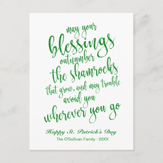 Schattigee Glitter Irish Blessing St. Patrick's Da Briefkaart (Voorkant)