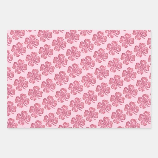 Schattigee Glitter Lucky Clover Roze Zwart Beige Inpakpapier Vel (Voorkant 2)