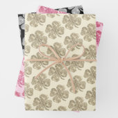 Schattigee Glitter Lucky Clover Roze Zwart Beige Inpakpapier Vel (In situ)