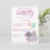 Schattigee Glitter Meisje Dolls met Ballonnen Kaart (Staand voorkant)