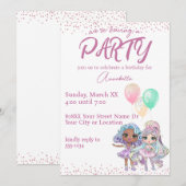 Schattigee Glitter Meisje Dolls met Ballonnen Kaart (Voorkant / Achterkant)