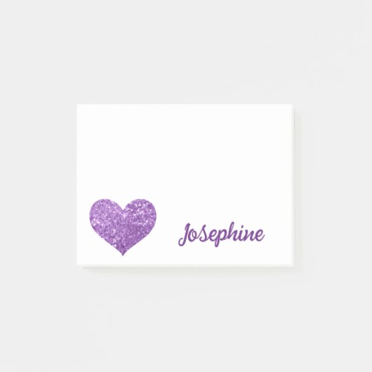 Schattigee Glitter Paarse Hart Gepersonaliseerde m Post-it® Notes (Voorkant)