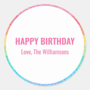 Schattigee Glitter Rainbow Custom Happy Birthday v Ronde Sticker