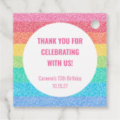 Schattigee glitter regenboog aangepaste verjaardag bedankjes labels (Achterkant)