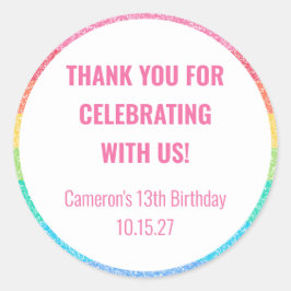 Schattigee glitter regenboog aangepaste verjaardag ronde sticker