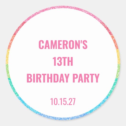 Schattigee Glitter Regenboog Kleurrijke Custom Ver Ronde Sticker (Voorkant)