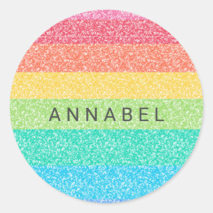 Schattigee Glitter Regenboog Strepen Kleurrijke Aa Ronde Sticker