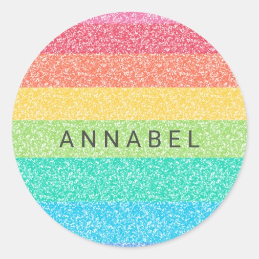Schattigee Glitter Regenboog Strepen Kleurrijke Aa Ronde Sticker (Voorkant)