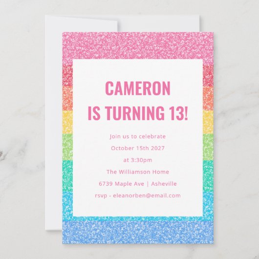 Schattigee Glitter Regenboog Stripes Kleurrijke Ve Kaart (Voorkant)