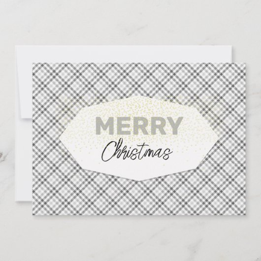 Schattigee Glitter Vrolijk Kerstfeest Tartan Grijs Feestdagenkaart (Voorkant)