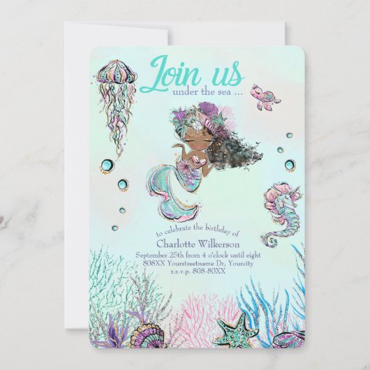 Schattigee Glitter Zeemeermin met Zwart Haar en Do Kaart (Voorkant)