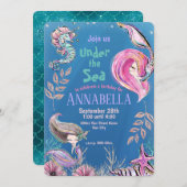 Schattigee Glitter Zeemeerminnen onder het Zee Par Kaart (Voorkant / Achterkant)