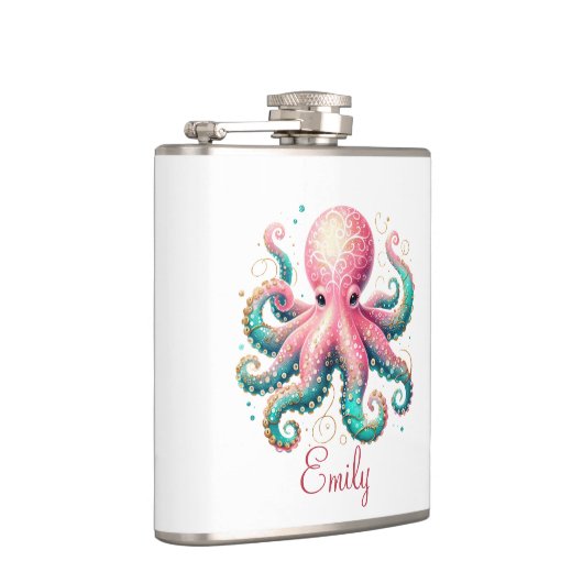 Schattigee Glittery Octopus Custom Monogram Heupfles (Rechts)