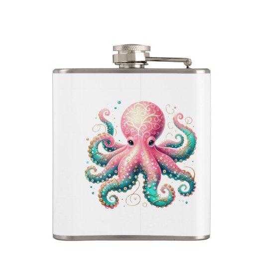 Schattigee Glittery Octopus Custom Monogram Heupfles (Achterkant)