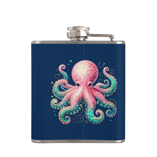 Schattigee Glittery Octopus Custom Monogram Heupfles (Achterkant)