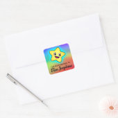 Schattigee gloeiende ster in regenboogkleuren Book Vierkante Sticker (Envelop)
