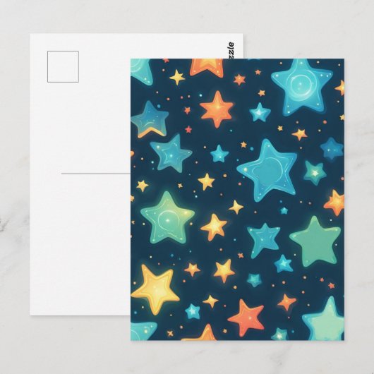 Schattigee gloeiende sterren op blauw briefkaart (Voorkant / Achterkant)