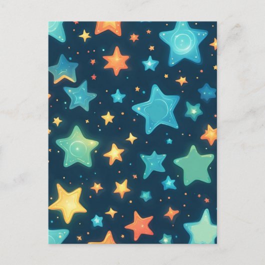 Schattigee gloeiende sterren op blauw briefkaart (Voorkant)