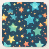 Schattigee gloeiende sterren op blauw kartonnen onderzetters (Voorkant)