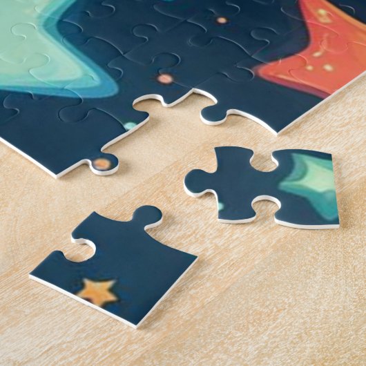 Schattigee gloeiende sterren op blauw legpuzzel (Zijkant)