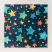 Schattigee gloeiende sterren op blauw legpuzzel (Horizontaal)