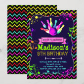 Schattigee Glow Bowling Party verjaardagsuitnodigi Kaart (Voorkant / Achterkant)