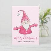 Schattigee Gnome 2025 Kalender Roze Vrolijk Kerstf Feestdagenkaart (Staand voorkant)