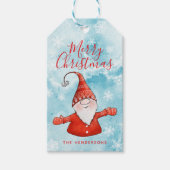 Schattigee Gnome Blue en Red Merry Christmas Cadeaulabel (Voorkant)