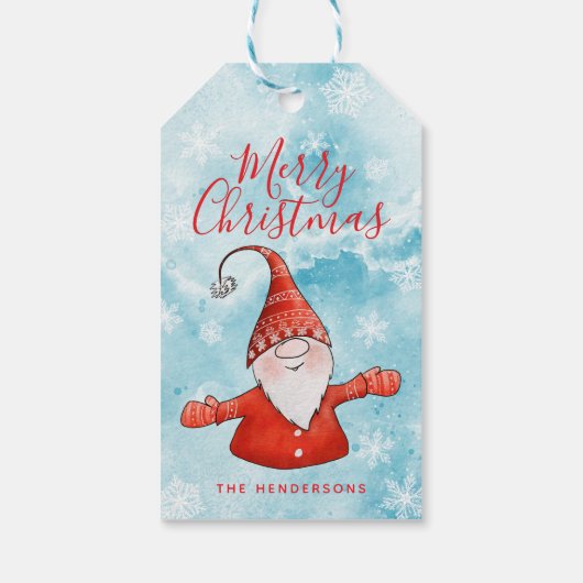 Schattigee Gnome Blue en Red Merry Christmas Cadeaulabel (Achterkant)