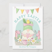 Schattigee Gnome Bunny Chick Bloemen Blauwgroen Ha Feestdagenkaart (Voorkant)