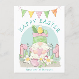 Schattigee Gnome Bunny Chick Spring Pastels Happy  Feestdagenkaart