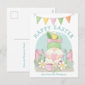 Schattigee Gnome Bunny Chick Spring Pastels Happy Feestdagenkaart (Voorkant / Achterkant)