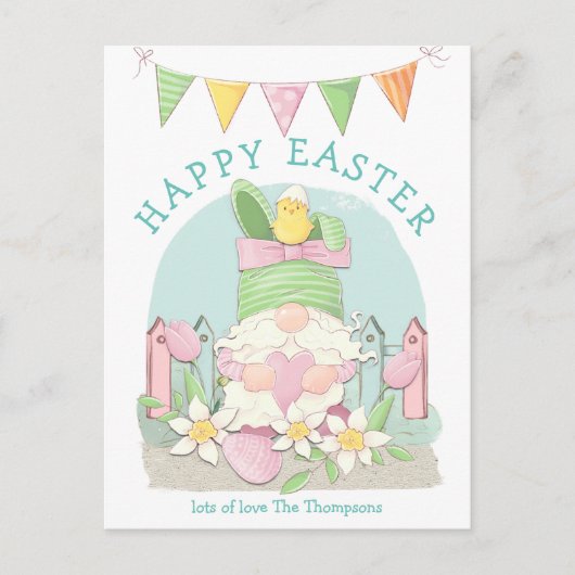 Schattigee Gnome Bunny Chick Spring Pastels Happy Feestdagenkaart (Voorkant)