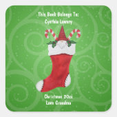 Schattigee Gnome Candy Canes in Rode Kousen Swirls Vierkante Sticker (Voorkant)