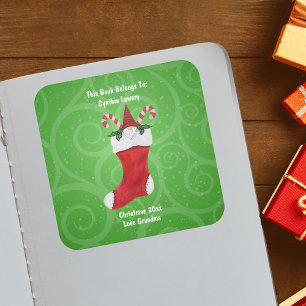 Schattigee Gnome Candy Canes in Rode Kousen Swirls Vierkante Sticker