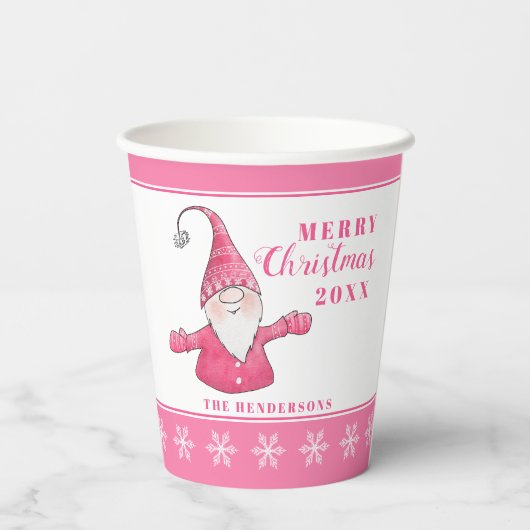 Schattigee Gnome Custom White en Pink Christmas Papieren Bekers (Achterkant)