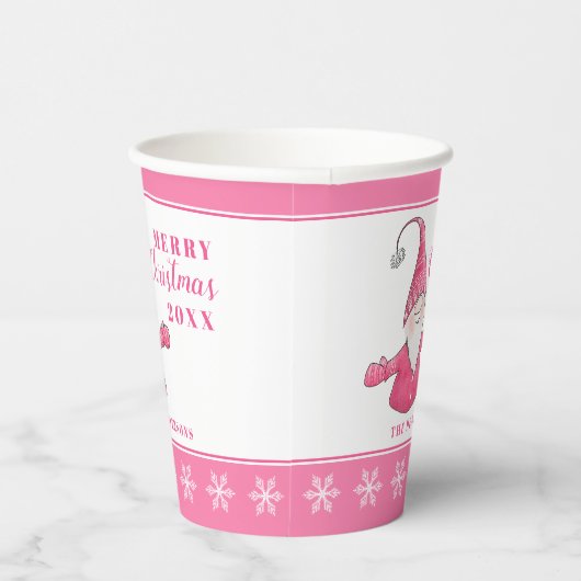Schattigee Gnome Custom White en Pink Christmas Papieren Bekers (Rechts)