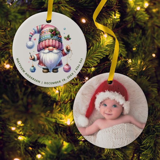 Schattigee Gnome eerste kerst nieuwe baby foto Keramisch Ornament