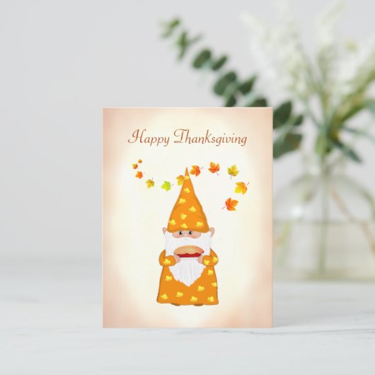 Schattigee Gnome en Herfst bladeren Thanksgiving Feestdagenkaart (Staand voorkant)