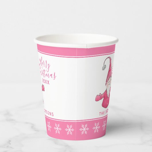 Schattigee Gnome Gepersonaliseerde Wit Roze Kerstf Papieren Bekers (Rechts)