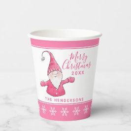 Schattigee Gnome Gepersonaliseerde Wit Roze Kerstf Papieren Bekers