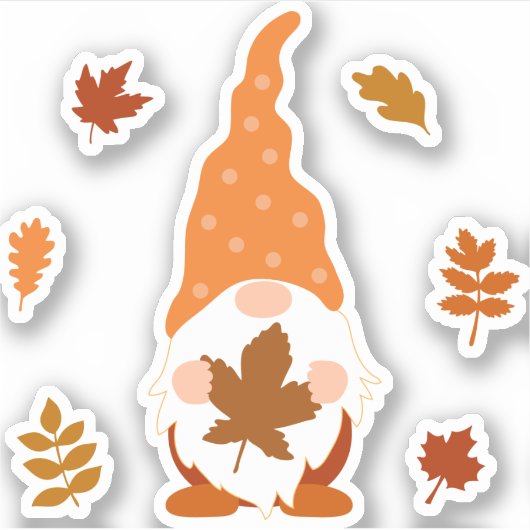 Schattigee Gnome Herfst Vallende bladeren Sticker (Voorkant)
