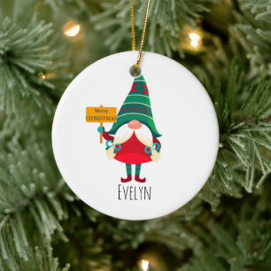 Schattigee Gnome Holding Placard met Groeten Keramisch Ornament