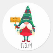 Schattigee Gnome Holding Placard met Groeten Ronde Sticker (Voorkant)