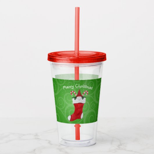 Schattigee Gnome in Rode Kerstmis Kous Groene Swir Acryl Drinkbeker (Voorkant)
