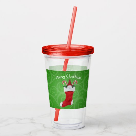 Schattigee Gnome in Rode Kerstmis Kous Groene Swir Acryl Drinkbeker (Achterkant)