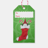 Schattigee Gnome in Rode Kerstmis Kous Groene Swir Cadeaulabel (Voorkant)