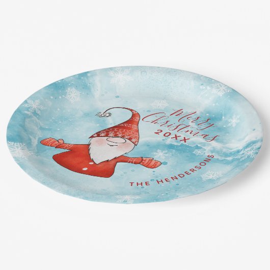 Schattigee Gnome in Rood Modern Custom Vrolijk Ker Papieren Bordje (Gekanteld)